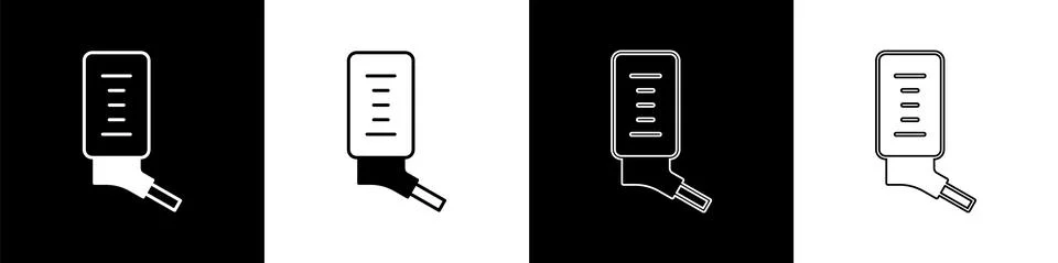 Set Automatic drinker for small pets icon isolated on black and white background Stock Illustration
