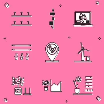 Set Automatic irrigation sprinklers, Standalone sensor, Laptop application .. Stock Illustration