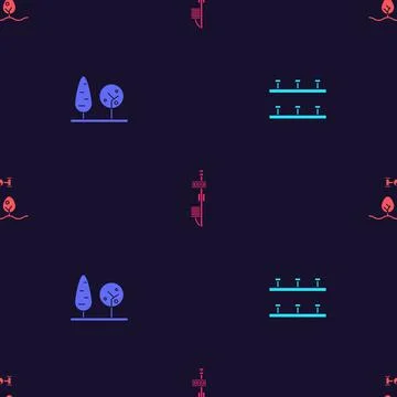 Set Automatic irrigation sprinklers, Trees, Standalone sensor and Smart farm Stock Illustration