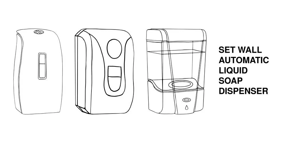 Set automatic liquid wall soap dispenser hand sanitizer. Product home hygiene Stock Illustration