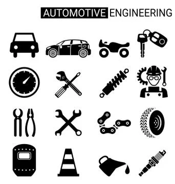 Set of automotive engineering icon design for industry Stock Illustration