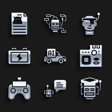 Set Autonomous smart car, Bot, Robot, Motherboard digital chip, Remote contro Illustrazione stock