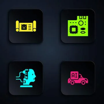 Set Autonomous smart car, Robot blueprint, for maintenance and Motherboard イラスト素材