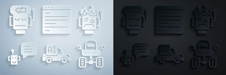 Set Autonomous smart car, Robot burned out, Bot, Mars rover, Computer api Ilustración de archivo