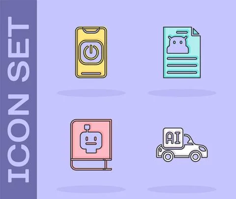 Set Autonomous smart car, Turn off robot from phone, User manual and Technical Illustrazione stock