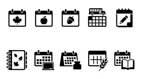 Set of autumn and back to school calendar vector icons, maple leaf calendar.. Ilustración de archivo