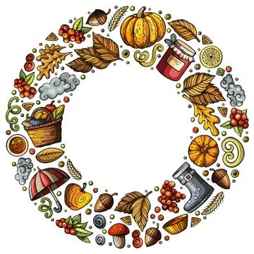 Set of Autumn cartoon doodle objects, symbols and items Illustrazione stock