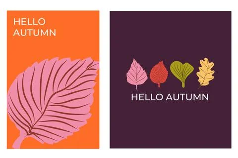 Set of autumn celebration banners with floating leaves, curved Stock Illustration