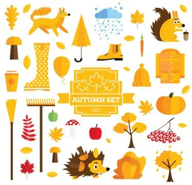 Set of Autumn Elements Isolated on White Background.  イラスト素材