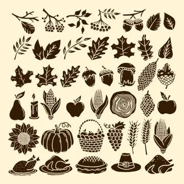 A set of autumn elements of nature handmade. Stock Illustration