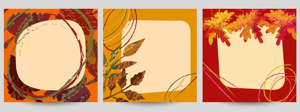 Set of autumn frames with leaves in grunge style Collection of vector  postcards Stock Illustration