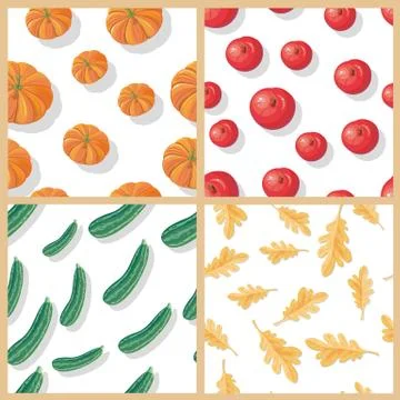 Set of Autumn Harvest Vector Seamless Patterns Stock Illustration