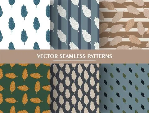 Set of Autumn leaf doodle seamless pattern. Fall foliage collection. Nature p イラスト素材