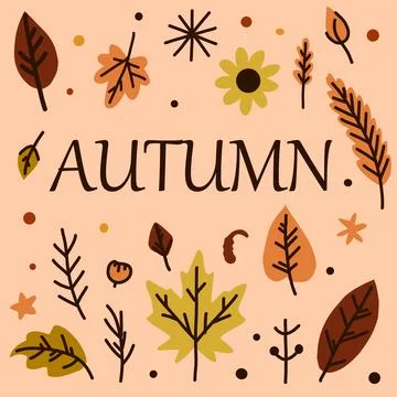 Set of autumn leaves on light background. With text. Stock Illustration