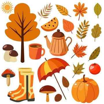 Set of autumn objects. Stock Illustration