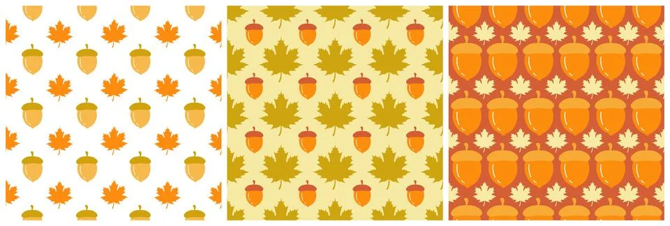 Set of Autumn Seamless Pattern Illustration Element Panoramic of Maple Tree.. Illustrazione stock