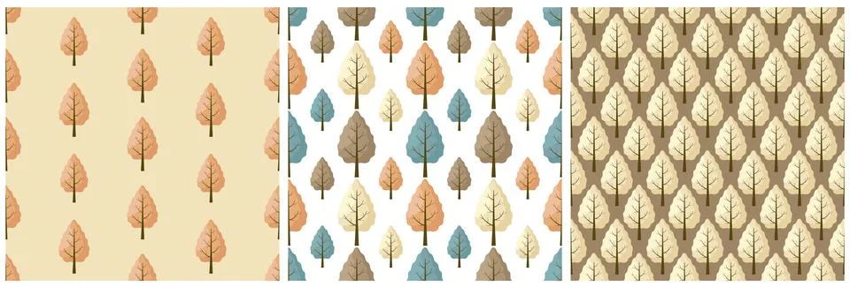 Set of Autumn Seamless Pattern Illustration Element Panoramic of Maple Tree.. イラスト素材