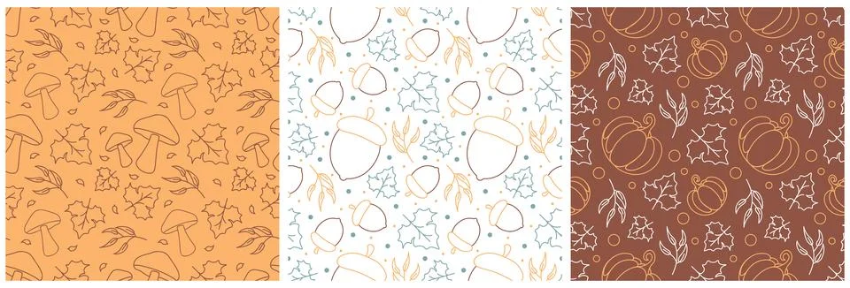 Set of Autumn Seamless Pattern Illustration Element Panoramic of Maple Tree.. Stock Illustration