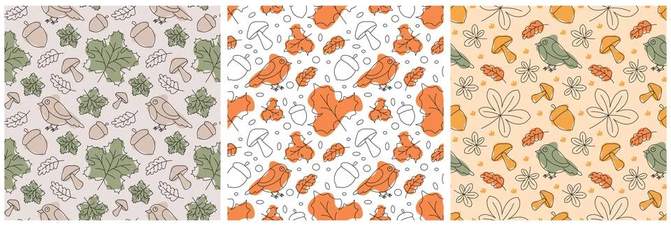 Set of Autumn Seamless Pattern Illustration Element Panoramic of Maple Tree.. Stockillustratie