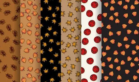 Set of autumn seamless patterns. Collection of leaves and fall elements decor 스톡 일러스트
