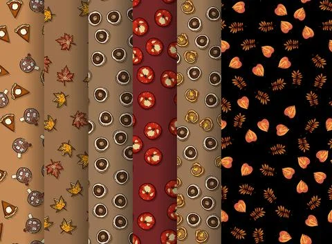 Set of autumn seamless patterns. Collection of leaves and fall elements decor Stockillustratie