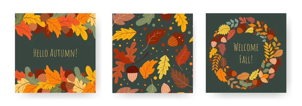 Set of autumn themed greeting posts Stock Illustration