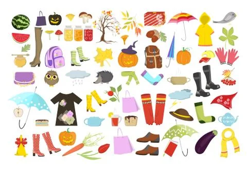 Set of autumn things. 库存插图