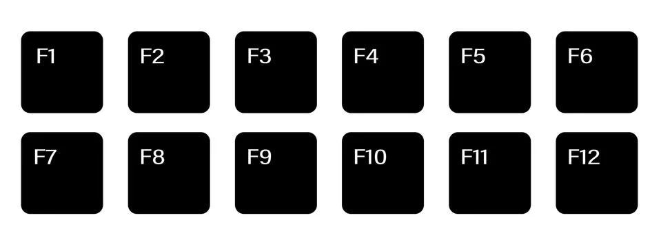 Set of auxiliary keyboard keys from F1 to F12. Isolated vector on white back Stock Illustration