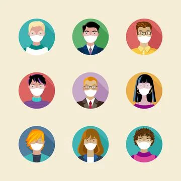 Set of Avatar in Face Masks Stock Illustration