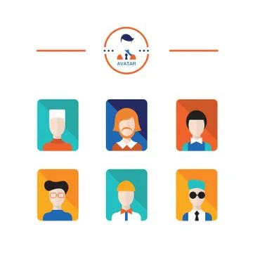 Set of avatar flat design icons. Young man and male faces Stock Illustration