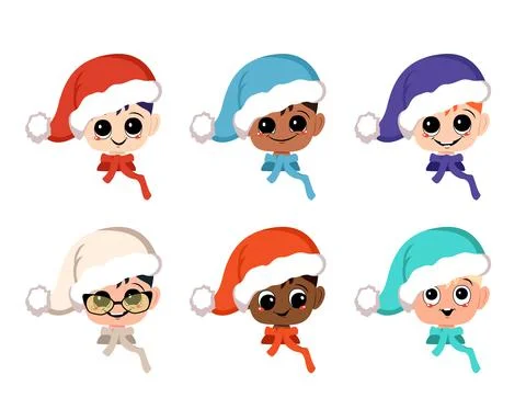 Set of avatars boy of different nationalities with big eyes and wide happy smile Stock Illustration