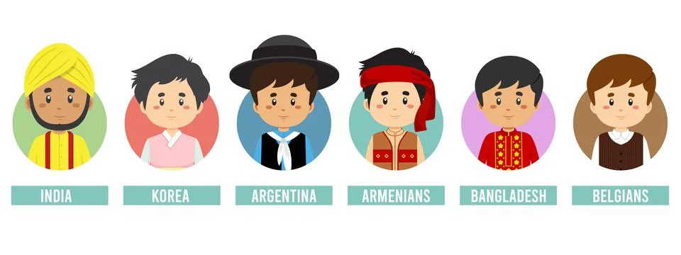 Set Avatars with Different Countries Stock Illustration