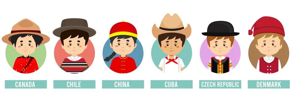 Set Avatars with Different Countries Stock Illustration