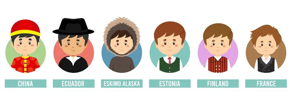 Set Avatars with Different Countries Stock Illustration