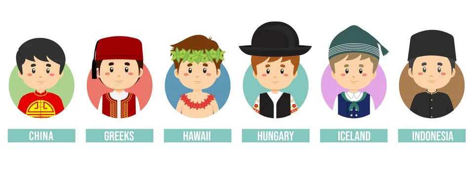 Set Avatars with Different Countries Stock Illustration