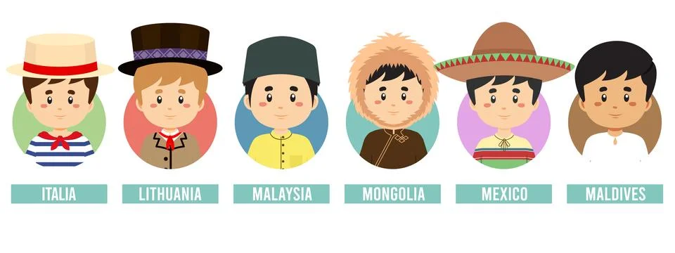 Set Avatars with Different Countries Stock Illustration