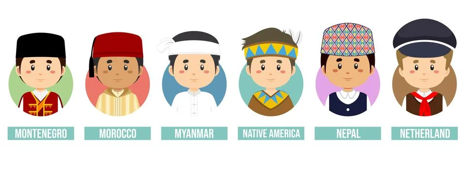 Set Avatars with Different Countries Stock Illustration