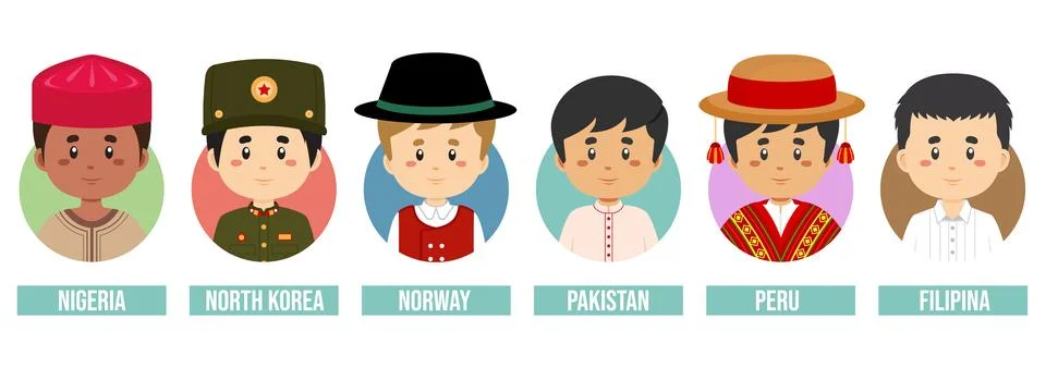 Set Avatars with Different Countries Stock Illustration