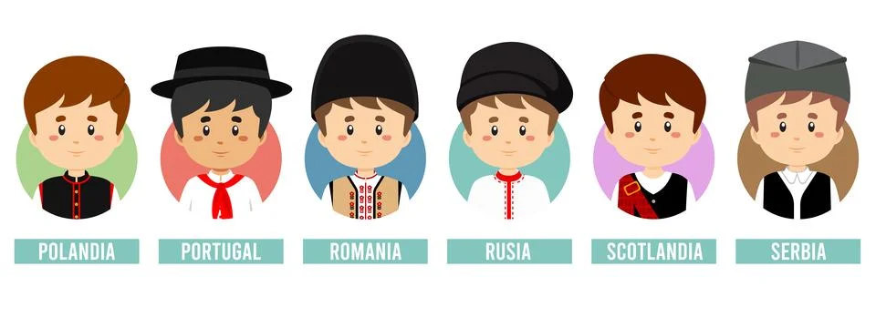 Set Avatars with Different Countries Stock Illustration