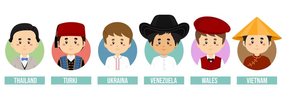 Set Avatars with Different Countries Stock Illustration
