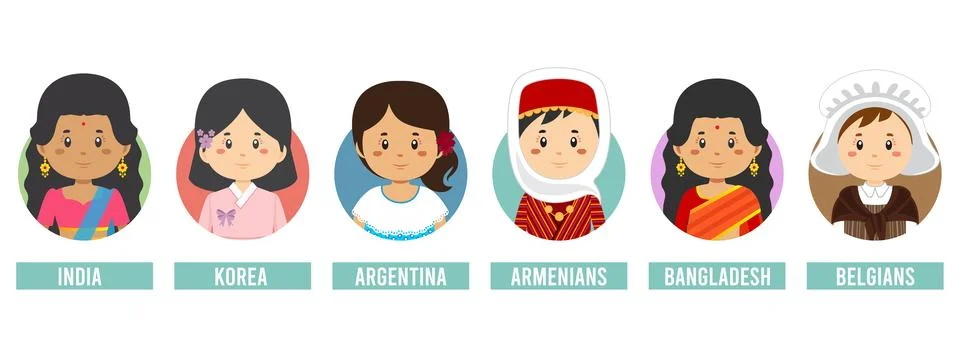 Set Avatars with Different Countries Stock Illustration