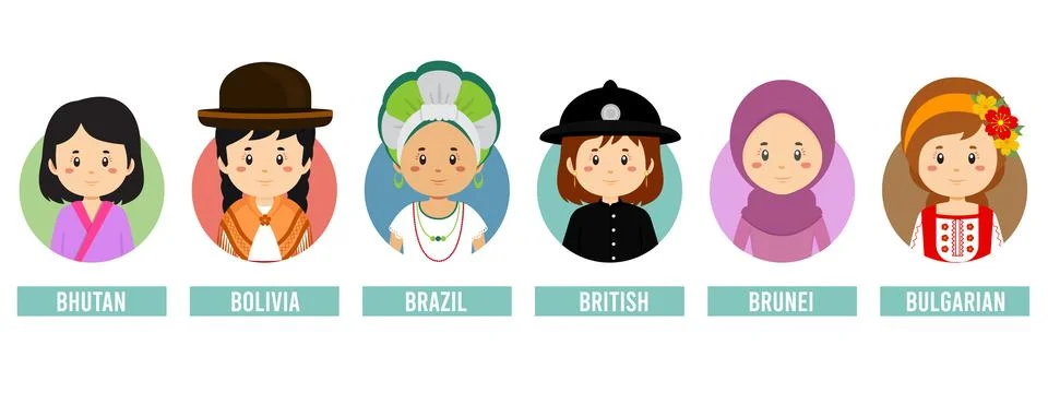 Set Avatars with Different Countries Stock Illustration