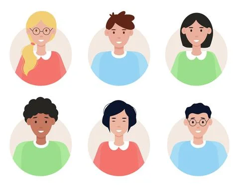 Set of avatars of different young people Stock Illustration