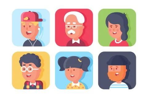 Set of avatars with faces. Stock Illustration