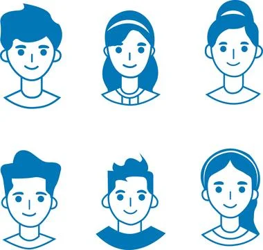 Set avatars pack line art Stock Illustration