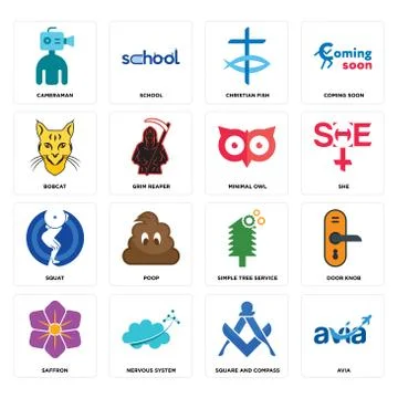 Set of avia, square and compass, saffron, simple tree service, squat, minimal Free Stock Illustration