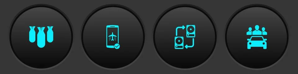 Set Aviation bombs, Flight mode in the mobile, Data exchange with hhd and Car イラスト素材