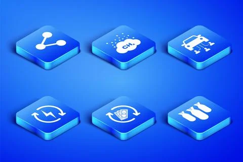 Set Aviation bombs, Share, Refund money, Recharging, Methane emissions reduction Stock Illustration