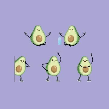 Set of avocado characters Stock Illustration