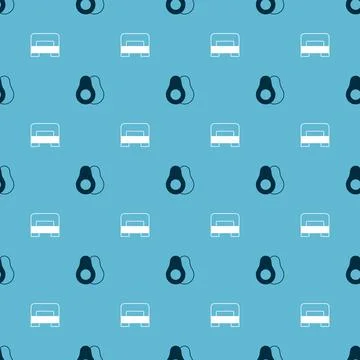 Set Avocado fruit and Big bed on seamless pattern. Vector Stock Illustration